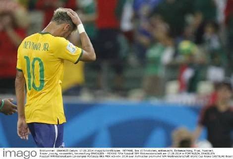 NEYMAR, Bra 10 Emotionen, enttaeuscht, Enttaeuschung, Frust, frustriert, Trauer ,traurig, verzweifelt, Verzweiflung BRASILIEN - MEXIKO FIFA Fussball WM Weltmeisterschaft am 17.06.2014 in FORTALEZA, BRASILIEN