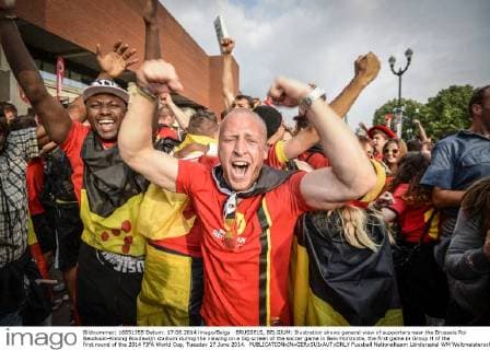 BRUSSELS, BELGIUM: Illustration shows general view of supporters near the Brussels Roi Baudouin-Koning Boudewijn stadium during the viewing on a big screen of the soccer game in Belo Horizonte, the first game in Group H of the first round of the 2014 FIFA World Cup, Tuesday 17 June 2014. 