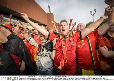 BRUSSELS, BELGIUM: Illustration shows general view of supporters near the Brussels Roi Baudouin-Koning Boudewijn stadium during the viewing on a big screen of the soccer game in Belo Horizonte, the first game in Group H of the first round of the 2014 FIFA World Cup, Tuesday 17 June 2014. 
