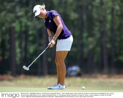 Early leader Stacy Lewis putts for birdie on hole seven but settles for par during Round One of the Women s U.S. Open at Pinehurst No. 2, in Pinehurst, North Carolina, on June 19, 2014. Lewis carded a 3-under 67 for the round.  PIN2014061937a