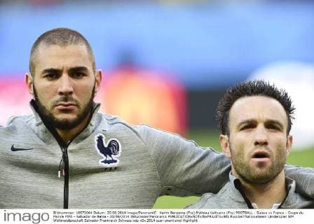 Karim Benzema (Fra) Mathieu Valbuena (Fra) FOOTBALL : Suisse vs France - Coupe du Monde FIFA - Salvador de Bahia - 20 06 2014 JBAutissier Panoramic 
