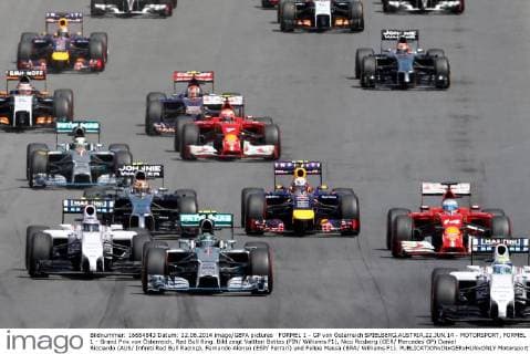 FORMEL 1 - GP von Österreich SPIELBERG,AUSTRIA,22.JUN.14 - MOTORSPORT, FORMEL 1 - Grand Prix von Österreich, Red Bull Ring. Bild zeigt Valtteri Bottas (FIN Williams F1), Nico Rosberg (GER Mercedes GP) Daniel Ricciardo (AUS Infiniti Red Bull Racing), Fernando Alonso (ESP Ferrari) und Felipe Massa (BRA Williams F1). 