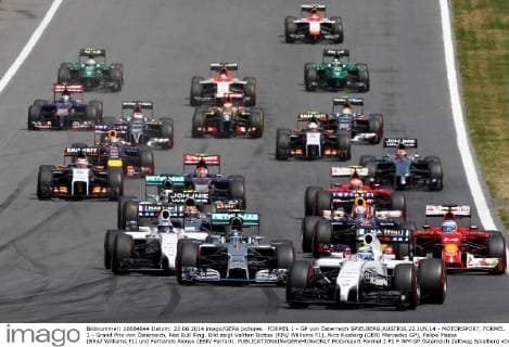 FORMEL 1 - GP von Österreich SPIELBERG,AUSTRIA,22.JUN.14 - MOTORSPORT, FORMEL 1 - Grand Prix von Österreich, Red Bull Ring. Bild zeigt Valtteri Bottas (FIN Williams F1), Nico Rosberg (GER Mercedes GP), Felipe Massa (BRA Williams F1) und Fernando Alonso (ESP Ferrari). 