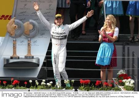FORMEL 1 - GP von Österreich SPIELBERG,AUSTRIA,22.JUN.14 - MOTORSPORT, FORMEL 1 - Grand Prix von Österreich, Red Bull Ring, Siegerehrung. Bild zeigt den Jubel von Nico Rosberg (GER Mercedes GP). 