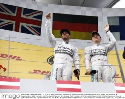 Motorsports: FIA Formula One World Championship 2014, Grand Prix of Austria, 44 Lewis Hamilton (GBR, Mercedes AMG Petronas F1 Team), 6 Nico Rosberg (GER, Mercedes AMG Petronas F1 Team), xHOCHxZWEIx