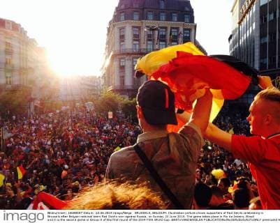 BRUSSELS, BELGIUM: Illustration picture shows supporters of Red Devils celebrating in Brussels after Belgian national team Red Devils won against Russia, on Sunday 22 June 2014. The game takes place in Rio de Janeiro, Brazil and it is the second game in Group H of the first round of the 2014 FIFA World Cup. BARTxVANDERKELEN  premiumd Highlight 04214550