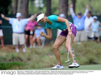 Michelle Wie eagles hole 10 during the Final Round of the Women s U.S. Open at Pinehurst No. 2, in Pinehurst, North Carolina, on June 22, 2014. Wie won her first Major championship with a 2-under-par total score.  PIN2014062214