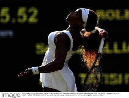 Serena Williams of the United States serves during the women s singles first round match 