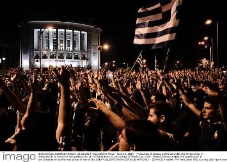 June 24, 2014 - Thousands of Greeks gathered under the White tower in Thessaloniki to celebrate the qualification of the Greek team to next phase of World Cup 2014 . Greeks celebrate after the qualification of the Greek team to the next phase of World Cup 2014  - ZUMAn23