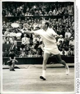 Jul. 07, 1964 - All Australian men s singles final at Wimbledon Emerson versus Stolle; Photo Shows Fred Stolle seen in action against Roy Emerson during their match today.  - ZUMAk09
