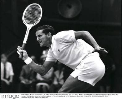 Jul. 07, 1967 - Tennis at Wimbledon. Roy Emerson Beaten. Photo shows Roy Emerson of Australia, pictured in action against N.Pilic, of Yugoslavia, at Wimbledon on Saturday.  - ZUMAk09