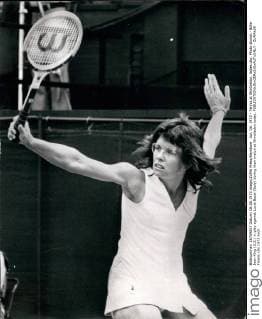 Jun. 06, 1973 - Tennis at Wimbledon. ladies day. Photo shows:- Billie Jean King (U.S.) in play against Lucia Bassi (Italy) during their match at Wimbledon today.  - ZUMAk09