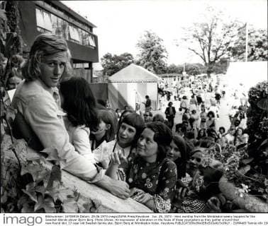 Jun. 29, 1973 - Hero worship from the Wimbledon weeny boppers for the Swedish Blonde player Bjorn Borg. Photo Shows: An expression of adoration on the faces of these youngsters as they gather around their new-found idol, 17-year old Swedish tennis star, Bjorn Borg at Wimbledon today. Keystone  - ZUMAk09