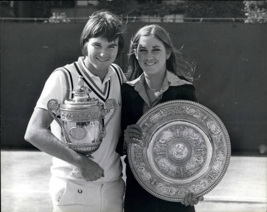 Jul. 07, 1974 - Jim Connors and Chris Evert - Wimbledon Champions. Photo shows Jim Connors (U.S.A.) who today beat Ken Rosewall in the Men s Singles final at Wimbledon, pictured with his fiance, Chris Evert (U.S.A.), who yesterdays won the Ladies Singles Final.  - ZUMAk09