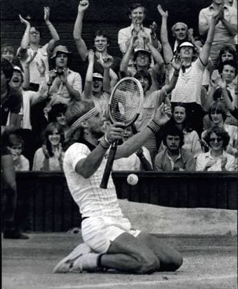 Jul. 07, 1979 - Bjorn Borg Wins Wimbledon For The Fourth Time In A Row: Today on the Centre Court at Wimbledon, Bjorn Borg of Sweden, won the Men s Singles Title for the fourth successive year when he beat the American Roscoe Tanner in five sets. Photo shows Borg falls to his knees with his arms in the air after beating Roscoe Tanner.  - ZUMAk09