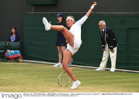 Victoria Azarenka high kicks on Court 3 . 