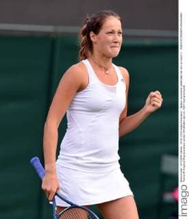 Bojana Jovanovski celebrates her win on Court 3 . 