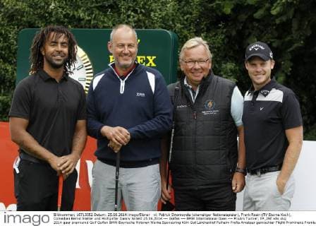 vl: Patrick Owomoyela (ehemaliger Nationalspieler), Frank Rosin (TV Sterne Koch), Comedian Bernd Stelter und Profigolfer Danny Willett 25.06.2014 --- Golfen --- BMW International Open --- ProAm Turnier, EP_JSE