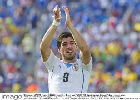 Luis SUAREZ (URU), jubelt nach dem Schlusspfiff, Jubel, jubelnd, jubelt, Jubilation, Celebration, Freude, Begeisterung, Italien ITA - Uruguay URU 0:1, Vorrunde Gruppe D, am 24.06.2014 in Natal; Fussball Weltmeisterschaft 2014 in Brasilien vom 12.06. - 13.07.2014.