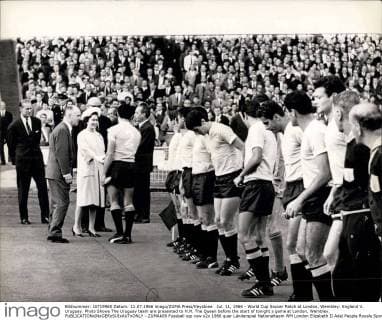 Jul. 11, 1966 - World Cup Soccer Match at London, Wembley: England V. Uruguay. Photo Shows The Uruguay team are presented to H.M. The Queen before the start of tonight s game at London, Wembley.  - ZUMAk09