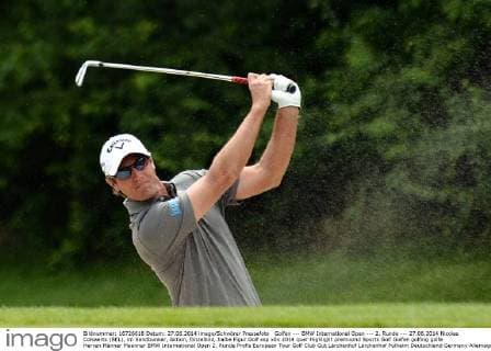 Golfen --- BMW International Open --- 2. Runde --- 27.06.2014 Nicolas Colsaerts (BEL), im Sandbunker, Aktion, Einzelbild, halbe Figur