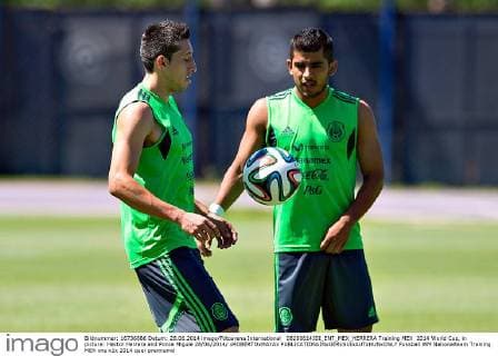 08280614JDI_ENT_MEX_HERRERA Training MEX 2014 World Cup, in picture: Hector Herrera and Ponce Migule 28 06 2014 xROBERTOxMAYAx 