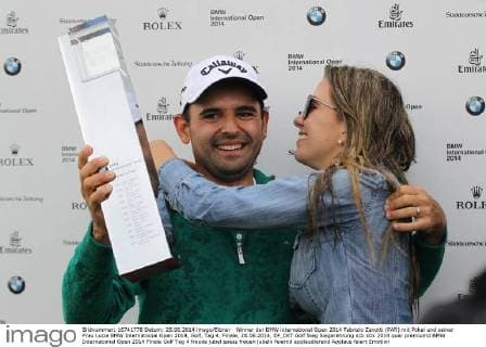 Winner der BMW international Open 2014 Fabrizio Zanotti (PAR) mit Pokal und seiner Frau Lucia BMW International Open 2014, Golf, Tag 4, Finale, 28.06.2014, EP_CKT
