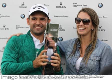 Winner der BMW international Open 2014 Fabrizio Zanotti (PAR) mit Pokal und seiner Frau Lucia BMW International Open 2014, Golf, Tag 4, Finale, 28.06.2014, EP_CKT