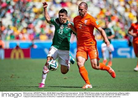 Oribe PERALTA Action photo during the Netherlands vs Mexico match, Corresponding Octafinals, Match Number 51 of the World Cup Brazil 2014, pictured: Oribe Peralta and Ron Vlaar 29 06 2014 xROBERTOxMAYAx 