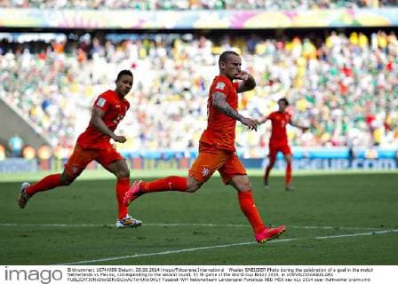 Wesley SNEIJDER Photo during the celebration of a goal in the match Netherlands vs Mexico, corresponding to the second round, 51 th game of the World Cup Brazil 2014, in xOSVALDOxAGUILARx 