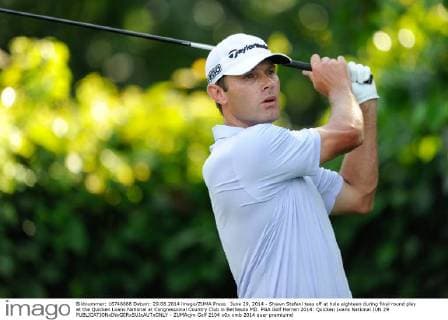 June 29, 2014 - Shawn Stefani tees off at hole eighteen during final round play at the Quicken Loans National at Congressional Country Club in Bethesda MD. PGA Golf Herren 2014: Quicken Loans National JUN 29 - ZUMAcjm