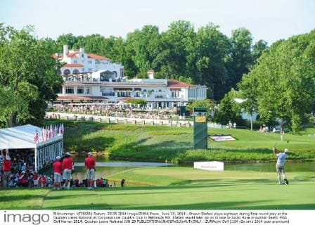 June 29, 2014 - Shawn Stefani plays eighteen during final round play at the Quicken Loans National at Congressional Country Club in Bethesda MD. Stefani would later go on to lose to Justin Rose in sudden death. PGA Golf Herren 2014: Quicken Loans National JUN 29 - ZUMAcjm