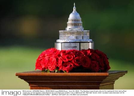 June 29, 2014 - The Quicken Loans trophy sits on the eighteenth hole during final round play at the Quicken Loans National at Congressional Country Club in Bethesda MD. PGA Golf Herren 2014: Quicken Loans National JUN 29 - ZUMAcjm