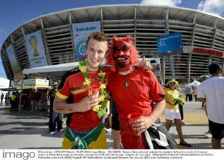 SALVADOR: Belgium fans pictured outside the stadium before the round of 16 soccer match in Fonte Nova Arena in Salvador, during the 2014 FIFA World Cup, Tuesday 01 July 2014. DIRKxWAEM  Aufmacher premiumd 10650