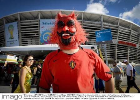SALVADOR: Belgium fans pictured outside the stadium before the round of 16 soccer match in Fonte Nova Arena in Salvador, during the 2014 FIFA World Cup, Tuesday 01 July 2014. DIRKxWAEM  Aufmacher premiumd 10651