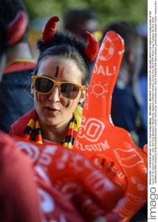BRUSSELS, BELGIUM: A Red Devils fan pictured before the viewing on a big screen of the round of 16 soccer match near the King Baudouin-Boudewijn stadium (Heizel-Heysel), during the 2014 FIFA World Cup, Tuesday 01 July 2014. JASPERxJACOBS  Aufmacher premiumd sexy 10828