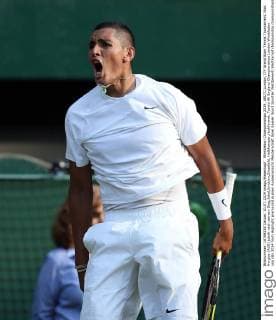 Wimbledon Championships 2014, AELTC,London, ITF Grand Slam Tennis Tournament, Nick Kyrgios (AUS) jubelt nach seinem Sieg,Jubel,Emotion,Einzelbild, Halbkoerper,Hochformat,
