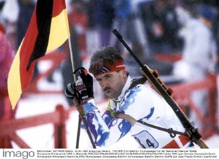 FISCHER Fritz Biathlon Olympiasieger mit der Deutschen Maenner Staffel Olympische Winterspiele 1992 in Albertville 