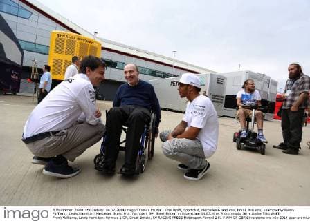 Toto Wolff, Sportchef, Mercedes Grand Prix, Frank Williams, Teamchef Williams F1 Team, Lewis Hamilton; Mercedes Grand Prix, formula 1 GP, Great Britain in Silverstone 04.07.2014 Photo:mspb Jerry Andre Toto Wolff, Frank Williams, Lewis Hamilton; formula 1 GP, Great Britain, RV RACING PRESS
