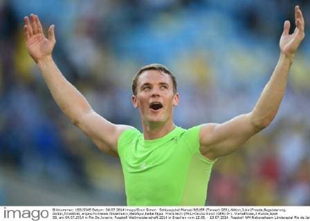 Schlussjubel Manuel NEUER (Torwart GER),Aktion,Jubel,Freude,Begeisterung, Aktion,Einzelbild, angeschnittenes Einzelmotiv,Halbfigur,halbe Figur. Frankreich (FRA)-Deutschland (GER) 0-1. Viertelfinale,3.Runde,Spiel 58, am 04.07.2014 in Rio De Janeiro. Fussball Weltmeisterschaft 2014 in Brasilien vom 12.06. - 13.07.2014.