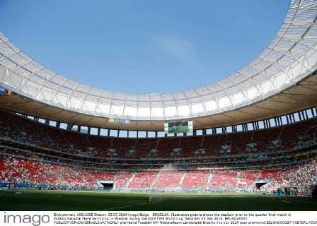 1 Jahr bis WM 2022: Historie, Stadien und Architektur BRASILIA: Illustration picture shows the stadium prior to the quarter final match in Estadio Nacional Mane Garrincha, in Brasilia, during the 2014 FIFA World Cup, Saturday 05 July 2014. BRUNOxFAHY  premiumd