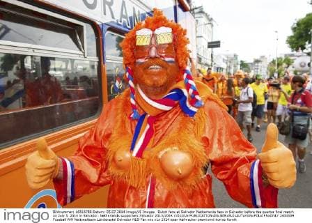 Dutch fans at Salvador Netherlands fans in Salvador before the quarter final match on July 5, 2014 in Salvador. Netherlands supporters Salvador 2013 2014 xVIxxIVx 2433089