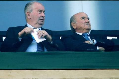 FIFA s president Joseph Blatter (right ) with AFA president Julio Grondona (center )watch the match Argentina Switzerland, for the 8t hs. final of the football World Cup Brazil 2014, at Corinthians Arena Stadium, in Sao Paulo, Brazil Argentina vs. Switzerland 8ths. final. World Cup Brazil 2014. Argentinien - Schweiz, Achtelfinale, WM 2014, 01.07.2014, EP_CEZ