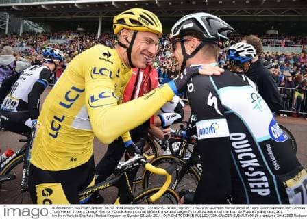 20140706 - YORK, UNITED KINGDOM: German Marcel Kittel of Team Giant-Shimano and German Tony Martin of team Omega Pharma - Quick Step pictured before the second stage of the 101st edition of the Tour de France cycling race, 201 km from York to Sheffield, United Kingdom on Sunday 06 July 2014. DAVIDxSTOCKMAN  premiumd 20161060