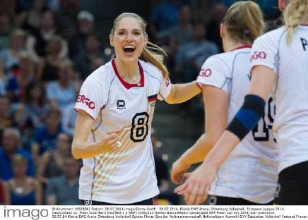 06.07.2014, Kleine EWE Arena, Oldenburg Volleyball, European League 2014, Deutschland vs. Polen Jubel Berit Kauffeldt ( 8 GER)