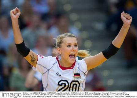 06.07.2014, Kleine EWE Arena, Oldenburg Volleyball, European League 2014, Deutschland vs. Polen Jubel Mareen Apitz ( 20 GER)