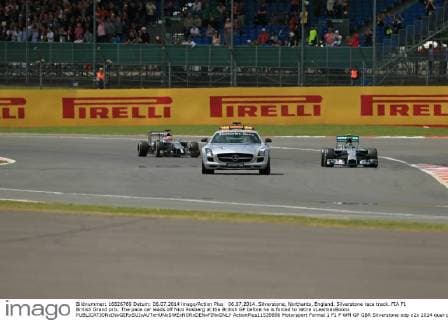 06.07.2014. Silverstone, Northants, England. Silverstone race track. FIA F1 British Grand prix. The pace car leads off Nico Rosberg at the British GP before he is forced to retire xLeannexBoonx  ActionPlus11539896
