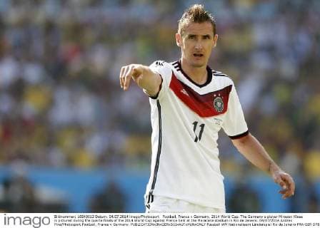 Football, France v Germany. 2014 World Cup. The Germany s player Miroslav Klose is pictured during the quarterfinals of the 2014 World Cup against France held at the Maracana stadium in Rio de Janeiro. 04 07 2014 Andres Pina Photosport Football, France v Germany. 