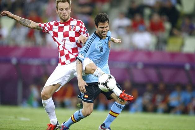 FABREGAS Cesc Team Spanien mit RAKITIC UEFA Fussball Europameisterschaften 2012 in Polen und der Ukraine Spiel Nr.21 Kroatien-Spanien 0 : 1 am 18.Juni in Danzig in Polen 