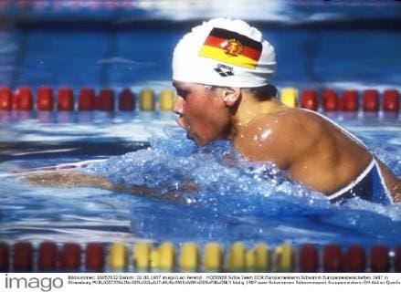 HOERNER Sylke Team DDR Europameisterin Schwimm Europameisterschaften 1987 in Strassburg 